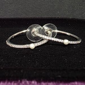 Elegant Silver CZ and Pearl Hoop Earrings